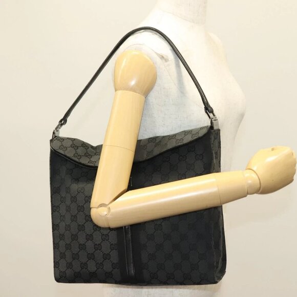 GUCCI GG Canvas Jackie Shoulder Bag Black Silver 001 3355 1781 Auth 133986 - Picture 1 of 16